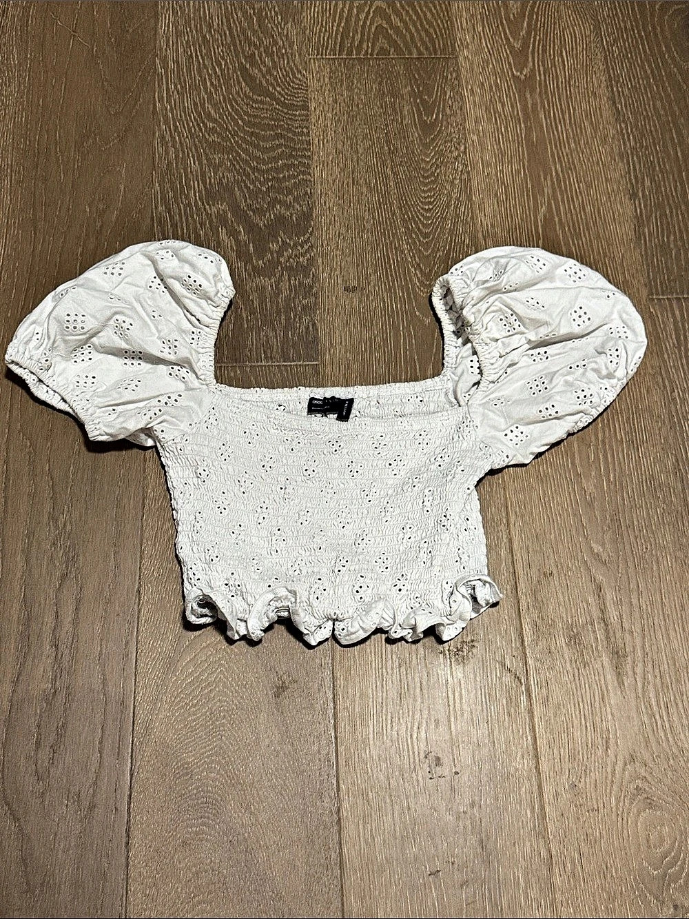 ASOS DESIGN White Eyelet Puff Sleeve Crop Top